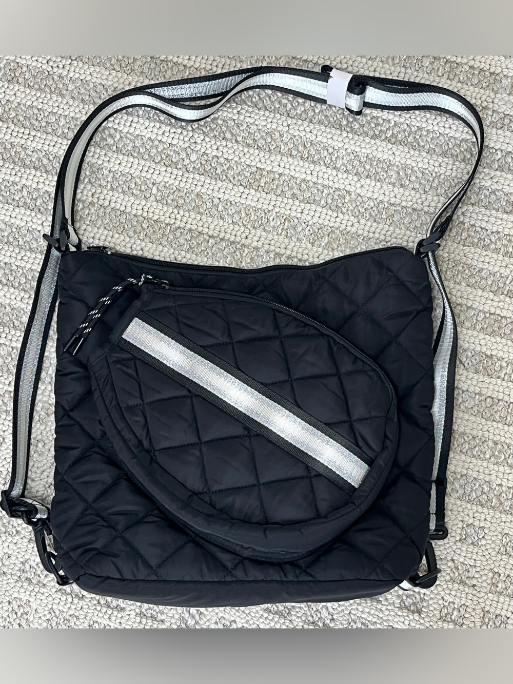 Quilted black pickleball bag